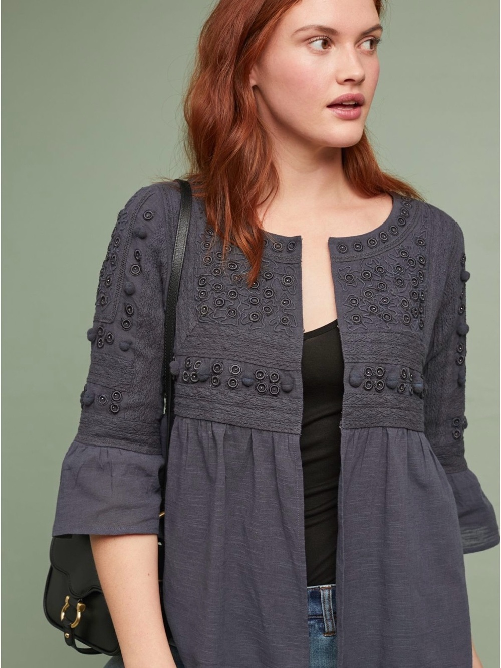 Velvet charcoal embellished boho jacket